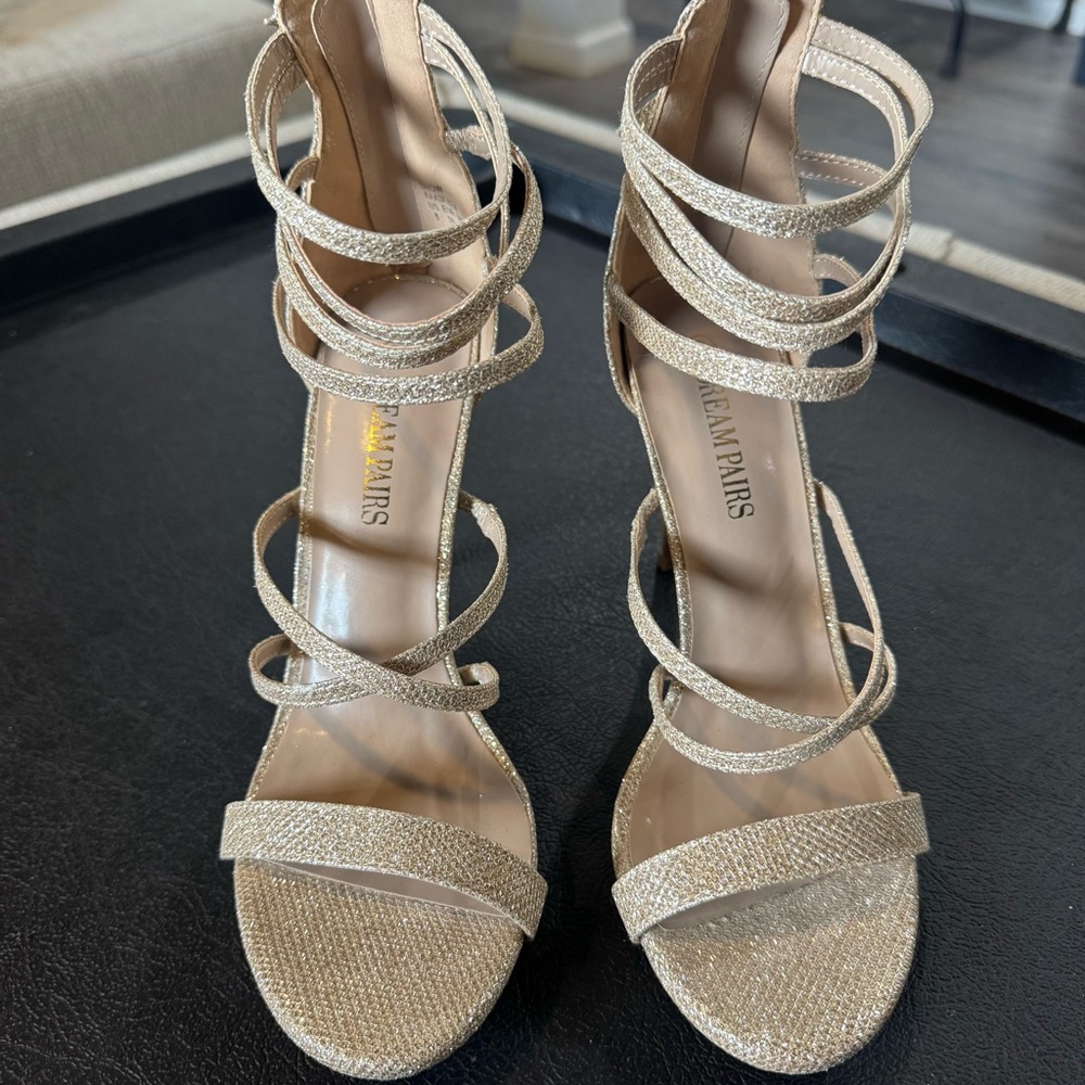 Dream Pairs Gold Formal Strappy 4” High Heels Pump Sandals, Women’s Size 8, NEW!